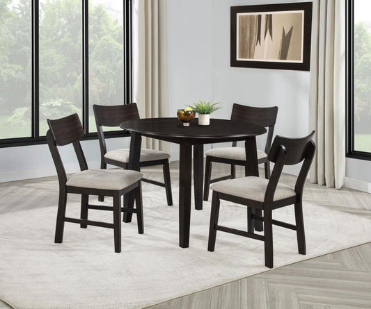 Catley 5-piece Round Drop Leaf Dining Table Set Dark Coffee
