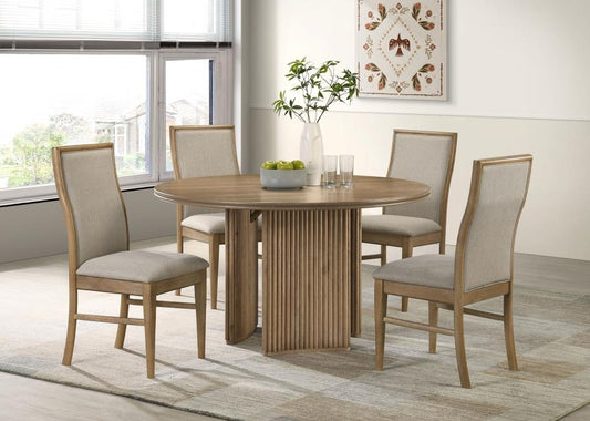 Adina 5-piece Round Dining Table Set Distressed Light Brown