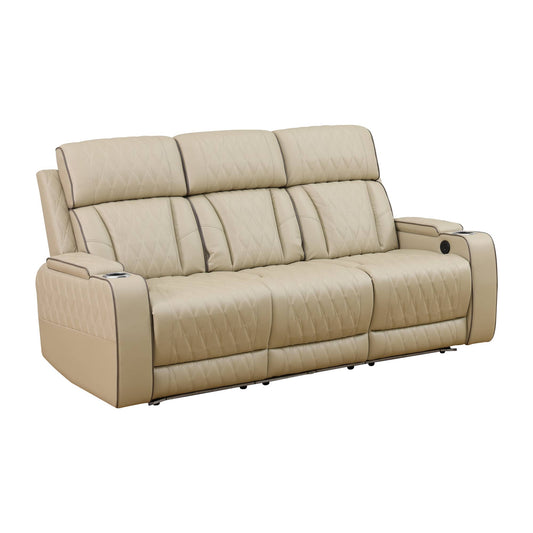Beige Breathing Leather 3-Piece Living Room Recliner Sofa set