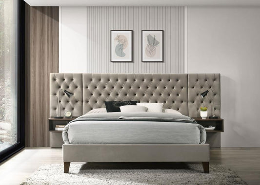 Marley Upholstered Wall Panel Bed Light Brown