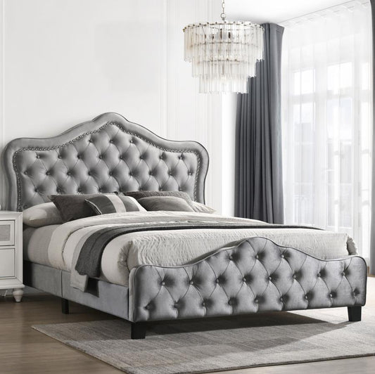Bella Upholstered Panel Bed Grey