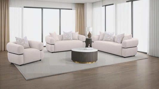 Jeanette Fabric Upholstered Round Arm Sofa Set Beige