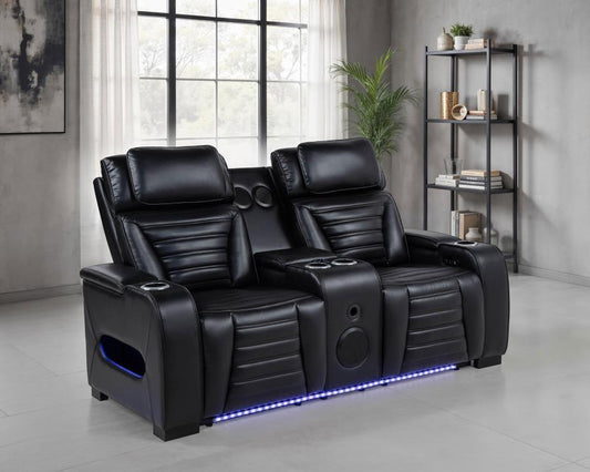 Zuma Faux Leather Dual Power Reclining LED Loveseat Black