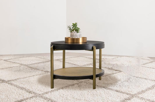 Arini Round End Side Table With Storage Shelf