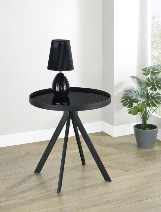 Briggs Round Marble Printed Glass Top End Side Table