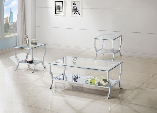 Saide Glass Top Coffee and End Table Set Chrome