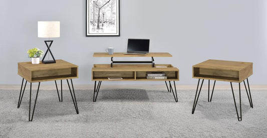 Fanning Lift Top Coffee and End Table Set Golden Oak