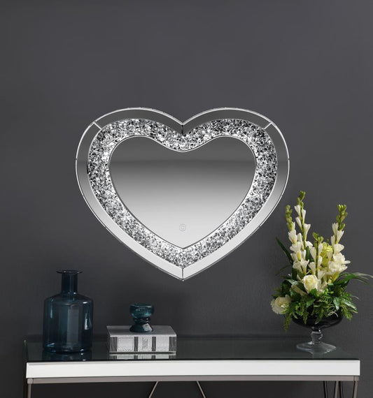 Aiko 36 x 30 Inch Heart Shaped LED Light Wall Mirror Silver