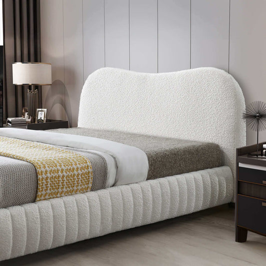Norme Boucle Upholstered Queen Size Platform Bed In Cream