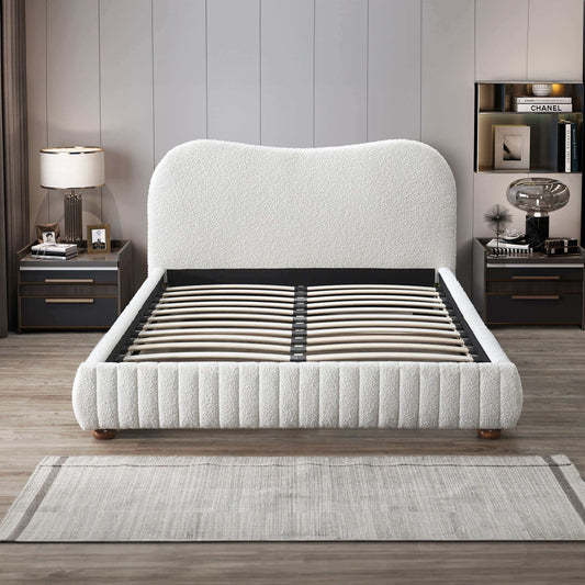 Norme Boucle Upholstered Queen Size Platform Bed In Cream