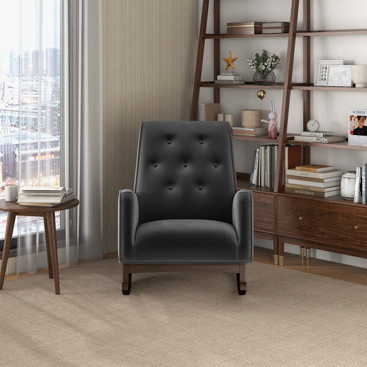 Demetrius Dark Grey Fabric Solid Wood Rocking Chair