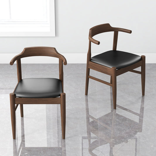 Leon Mid-Century Modern Black Vegan Leather Dining Chair (Set of 2)