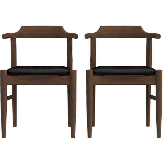 Leon Mid-Century Modern Black Vegan Leather Dining Chair (Set of 2)