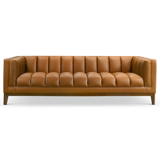 Melissa Mid-Century Cognac Vegan Leather Modern Sofa