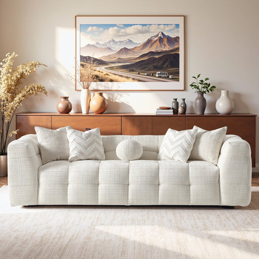Alana Tufted Ivory Chenille Sofa
