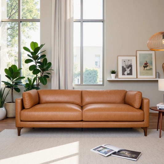 Bellrose Mid-Century Modern Genuine Leather Sofa