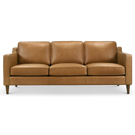 Cooper Mid Century Modern Tan Leather Sofa