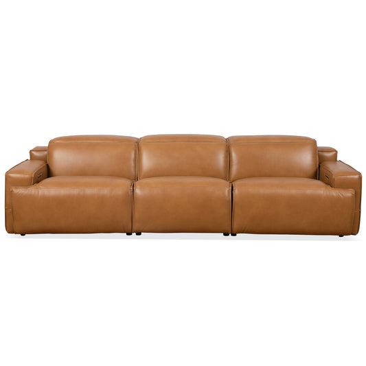 Urbana Triple PWR Tan Leather Recliner Sofa
