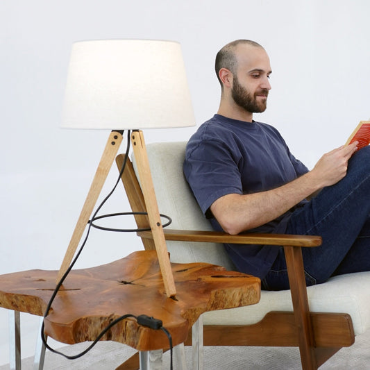 Birch Three Legged Wooden Bar Table Lamp - Natural