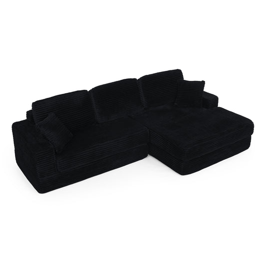 Modern Minimalist Style L Shape Modular Sectional Sofa with Corduroy Finish in Black