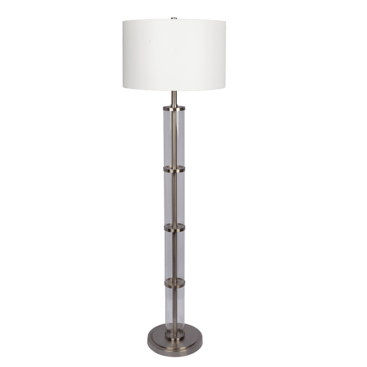 Nimbus Brushed Nickel Floor Lamp with 3-Way Rotary Switch Clear Glass Body Metal Base