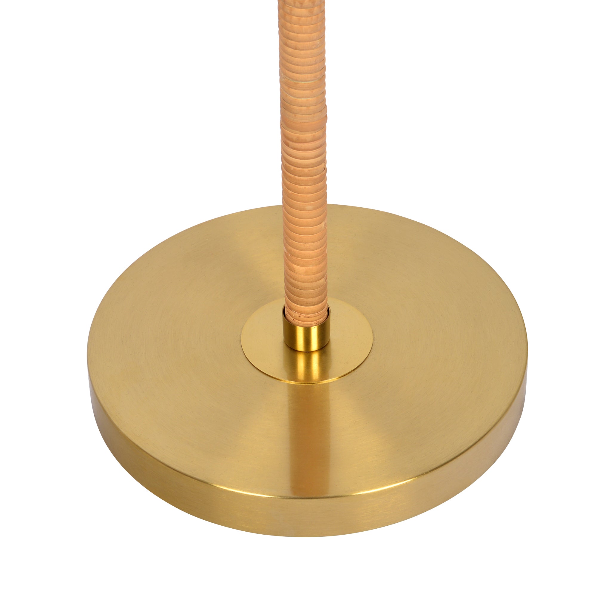 Stellar Wood Rattan Tube , Gold Brass Metal and White Linen Shade Floor Lamp