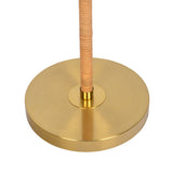Stellar Wood Rattan Tube , Gold Brass Metal and White Linen Shade Floor Lamp