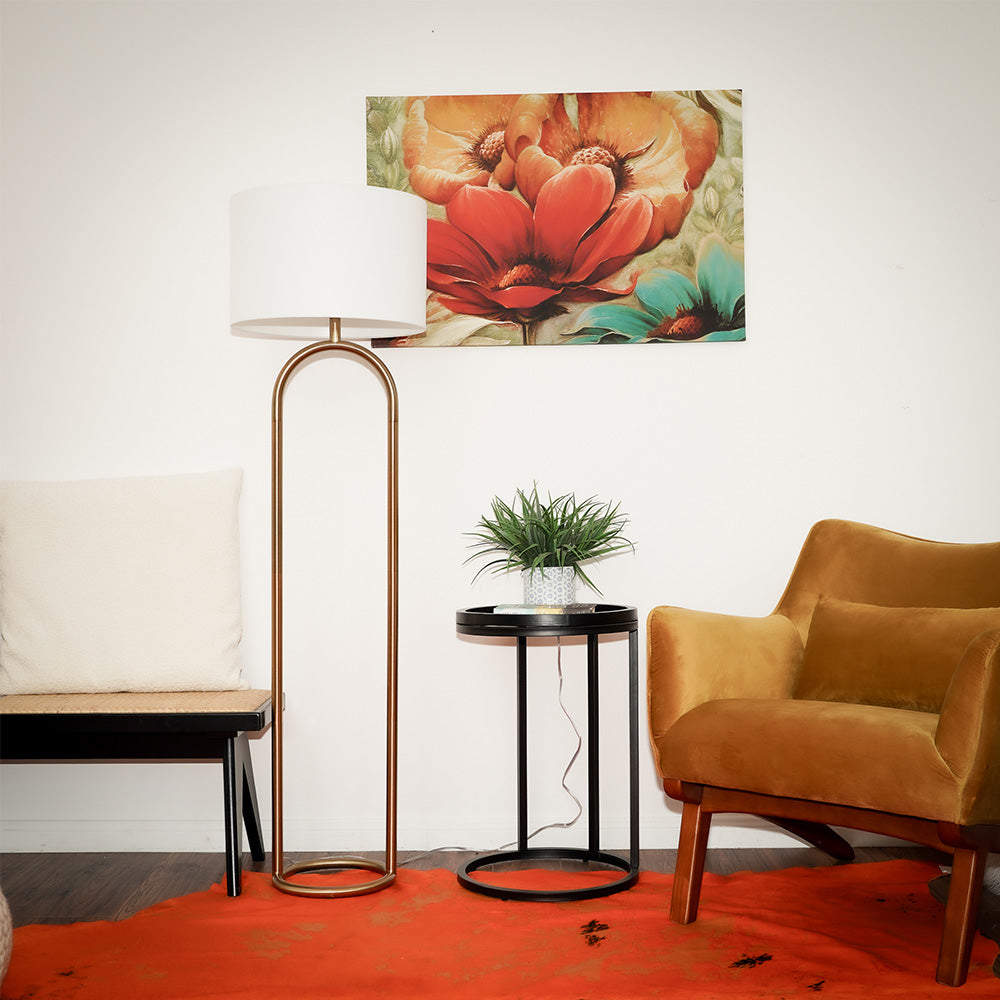 Vivid Brass Ring Base Floor Lamp with Large White Drum Shade