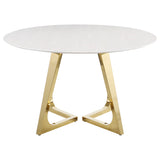 Gwynn Round 51-inch Marble Stainless Steel Dining Table Gold