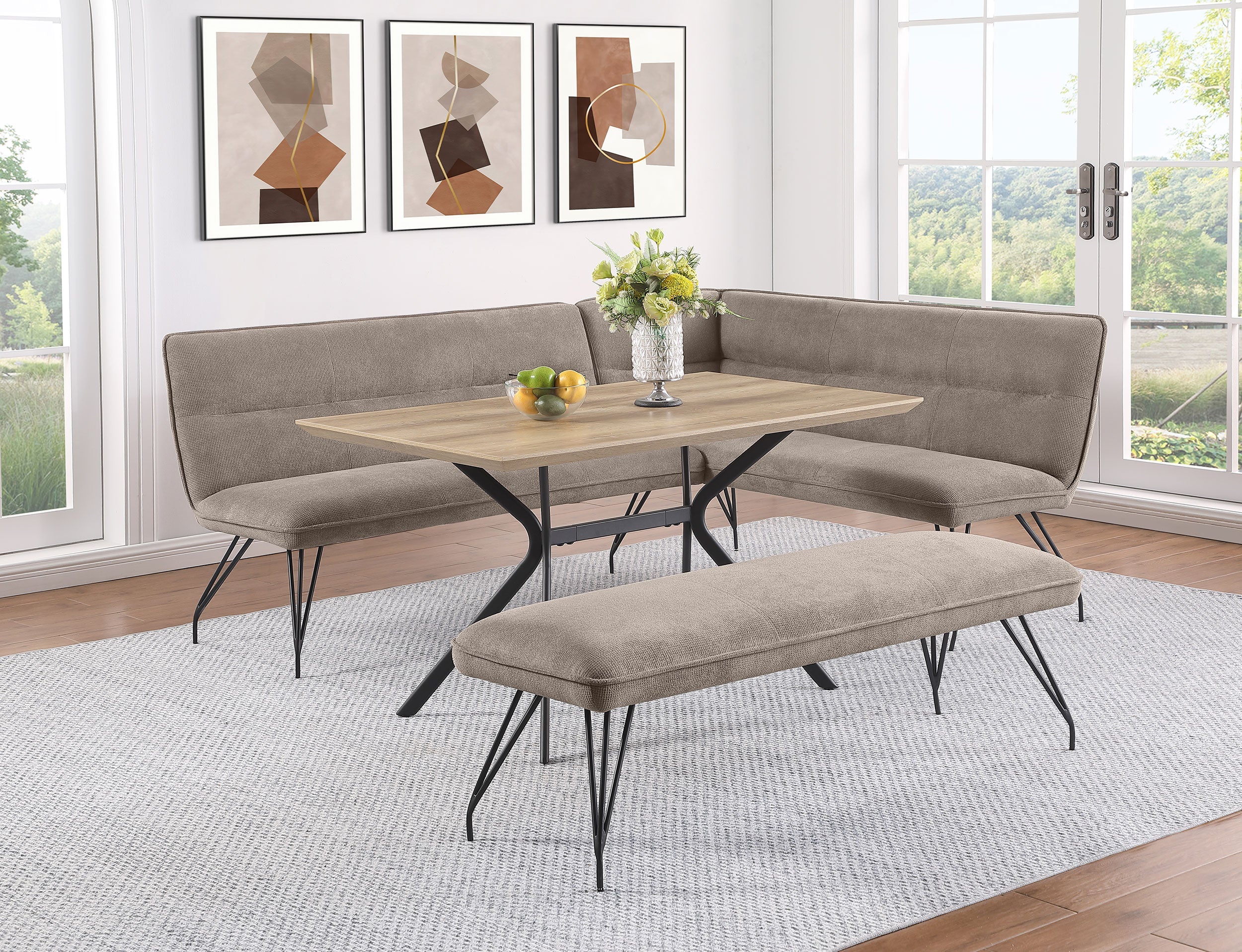 Dodson Fabric Upholstered L-Shaped Nook Dining Bench with Cushioned Seating