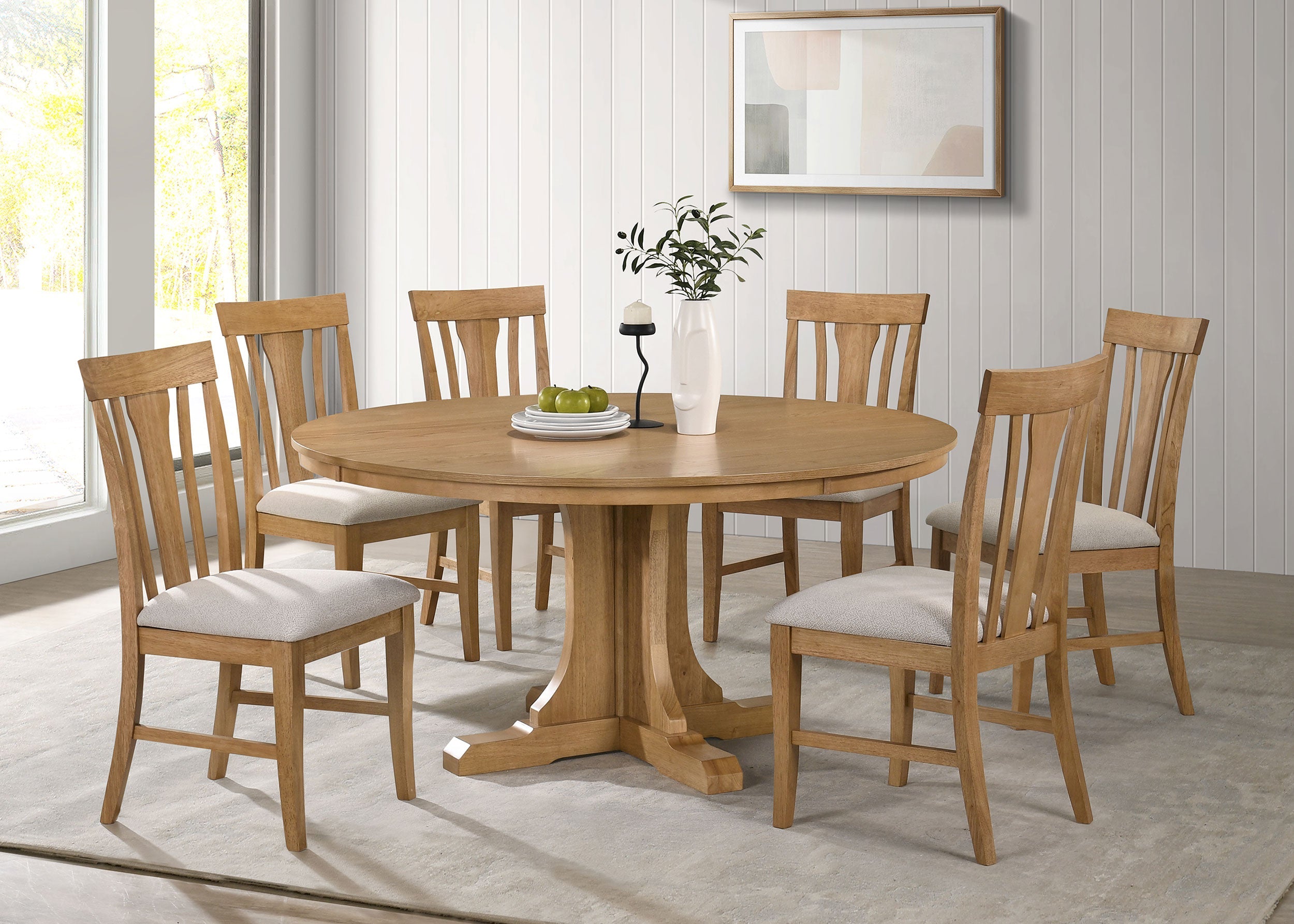 Hartville Round Dining Table Set Natural Light Brown