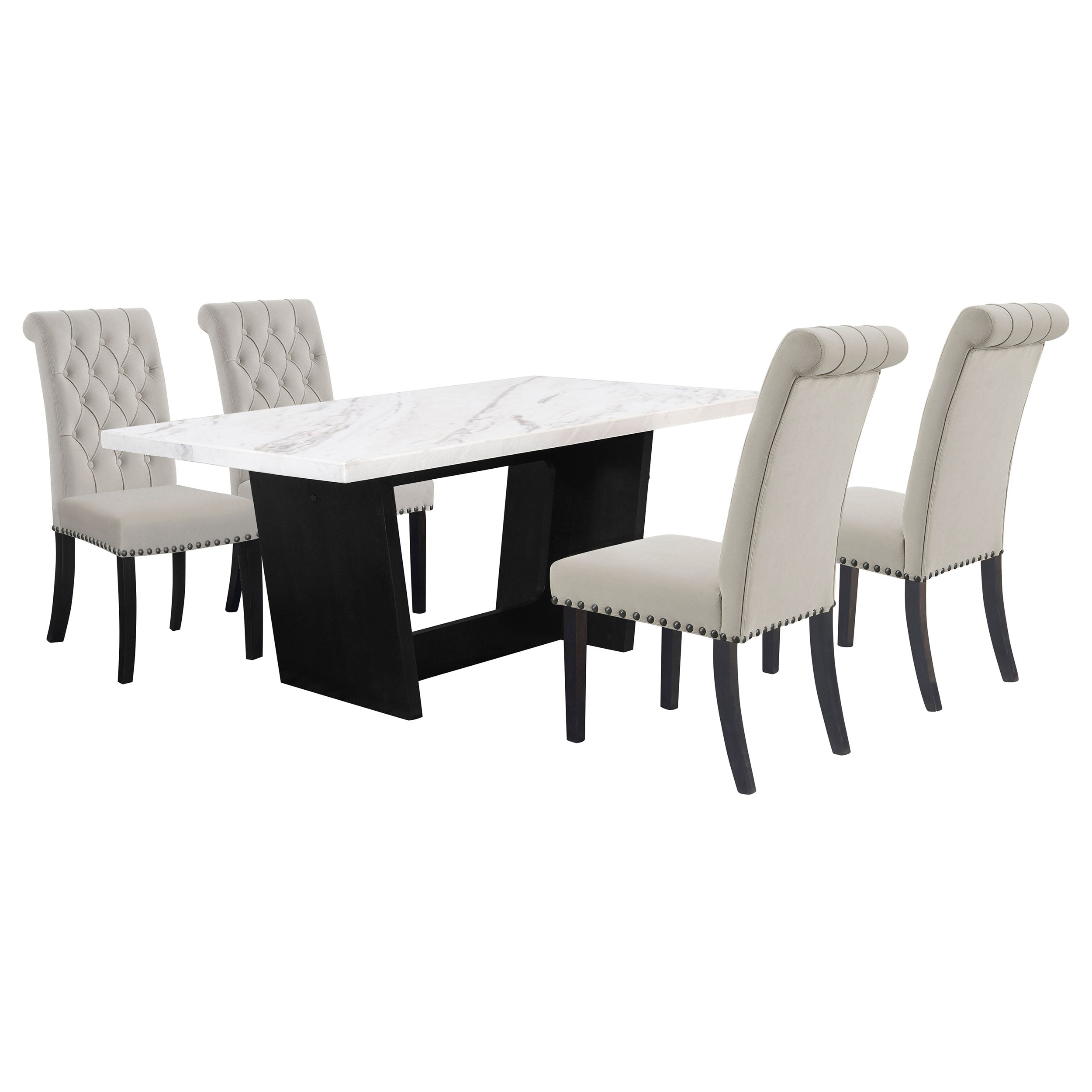 Sherry Rectangular Marble Top Dining Table Set