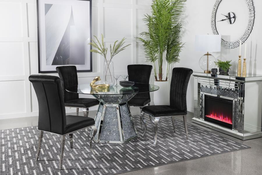 Quinn 5-piece Round Glass Top Mirrored Dining Set