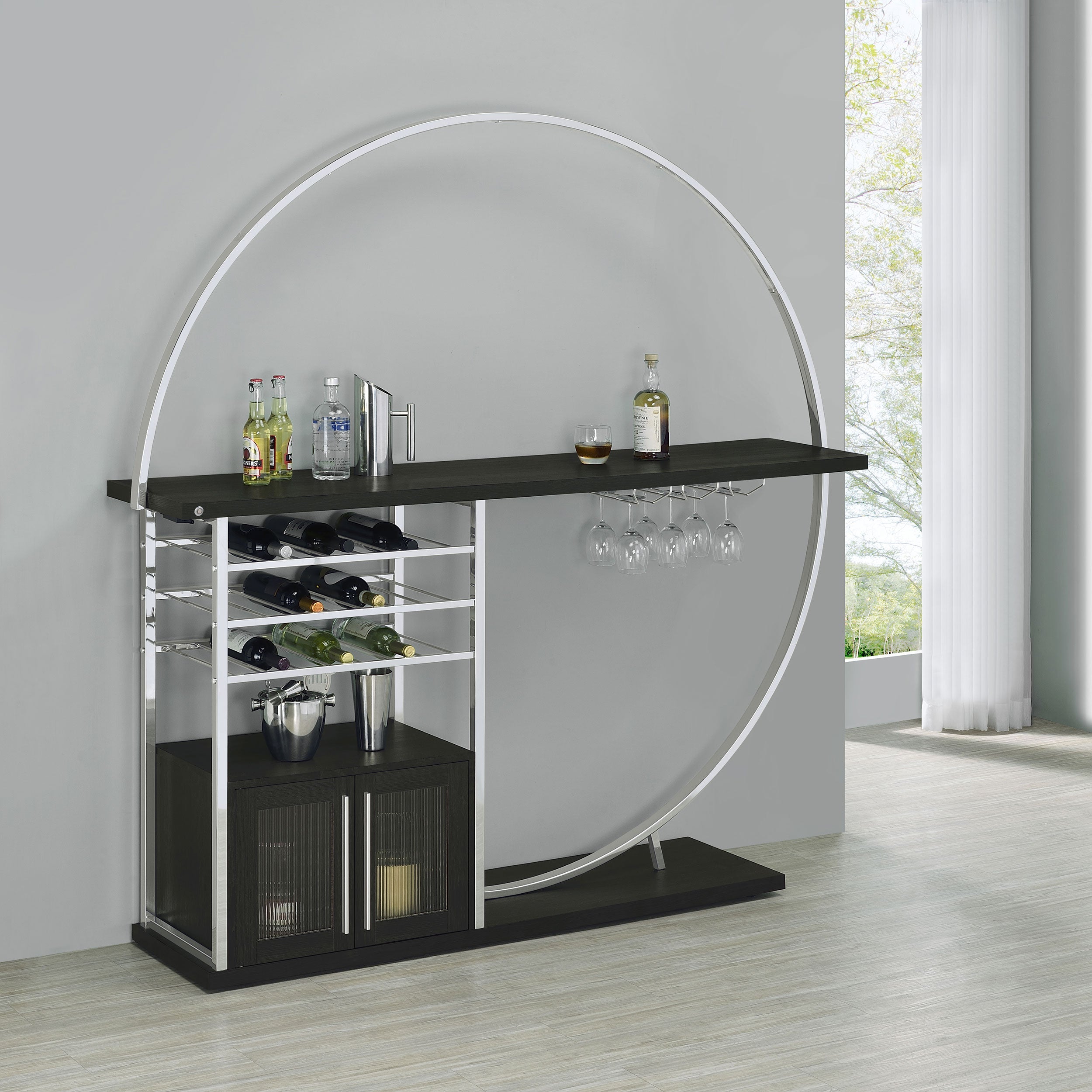 Risley 2-door Circular LED Wine Cabinet High Gloss