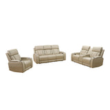 Beige Breathing Leather 3-Piece Living Room Recliner Sofa set