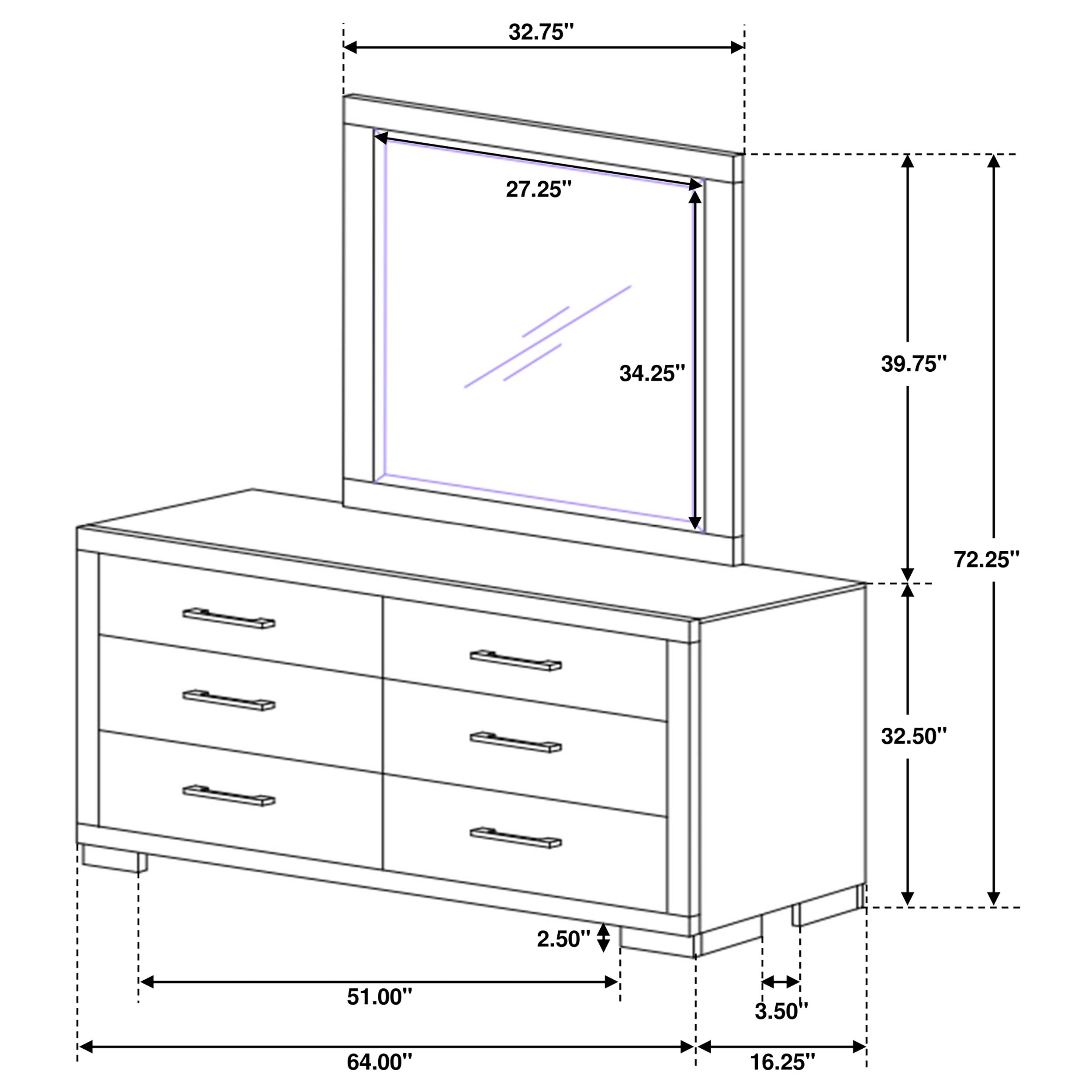 Jessica 6-drawer Dresser with Mirror