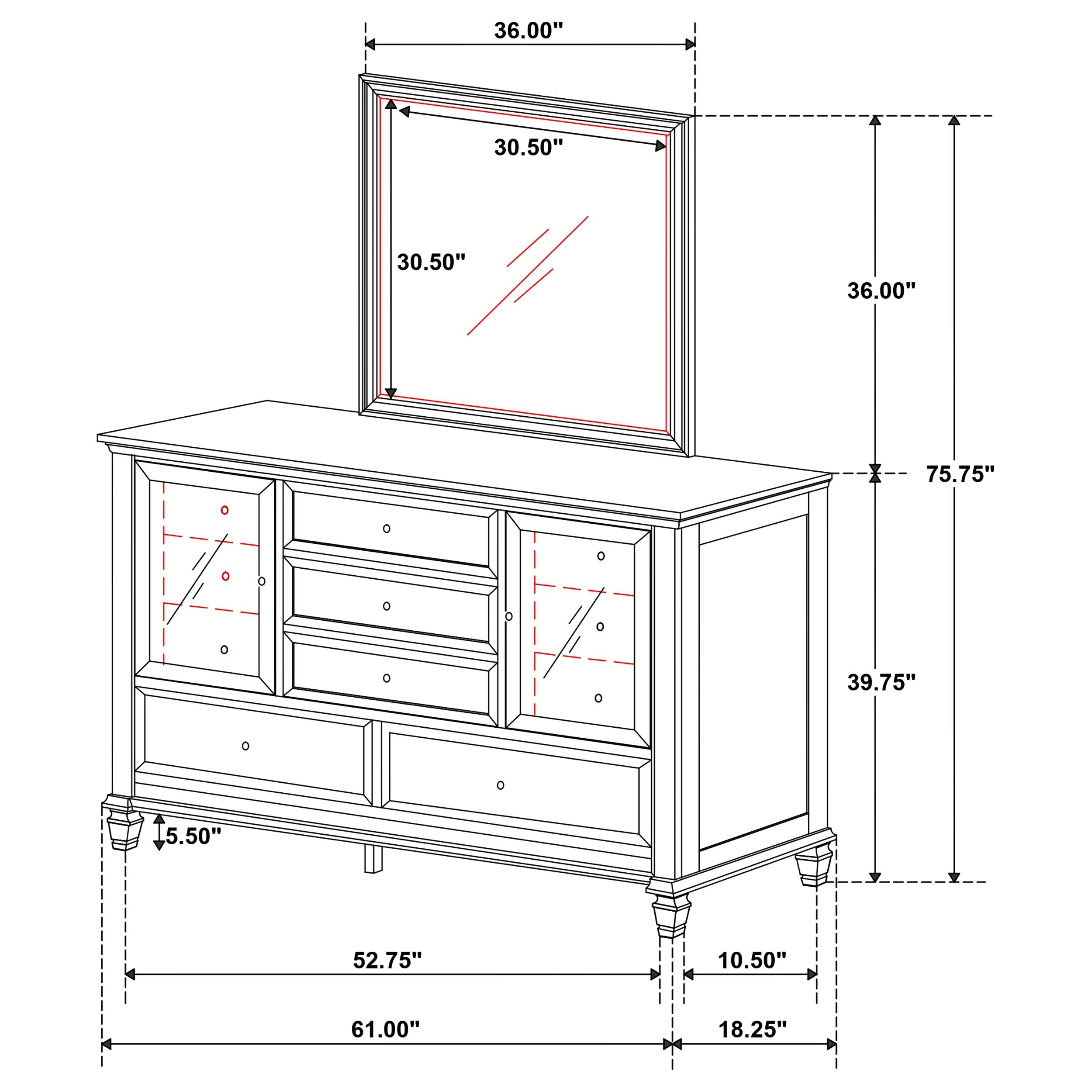 Sandy Beach 11-drawer Dresser with Mirror
