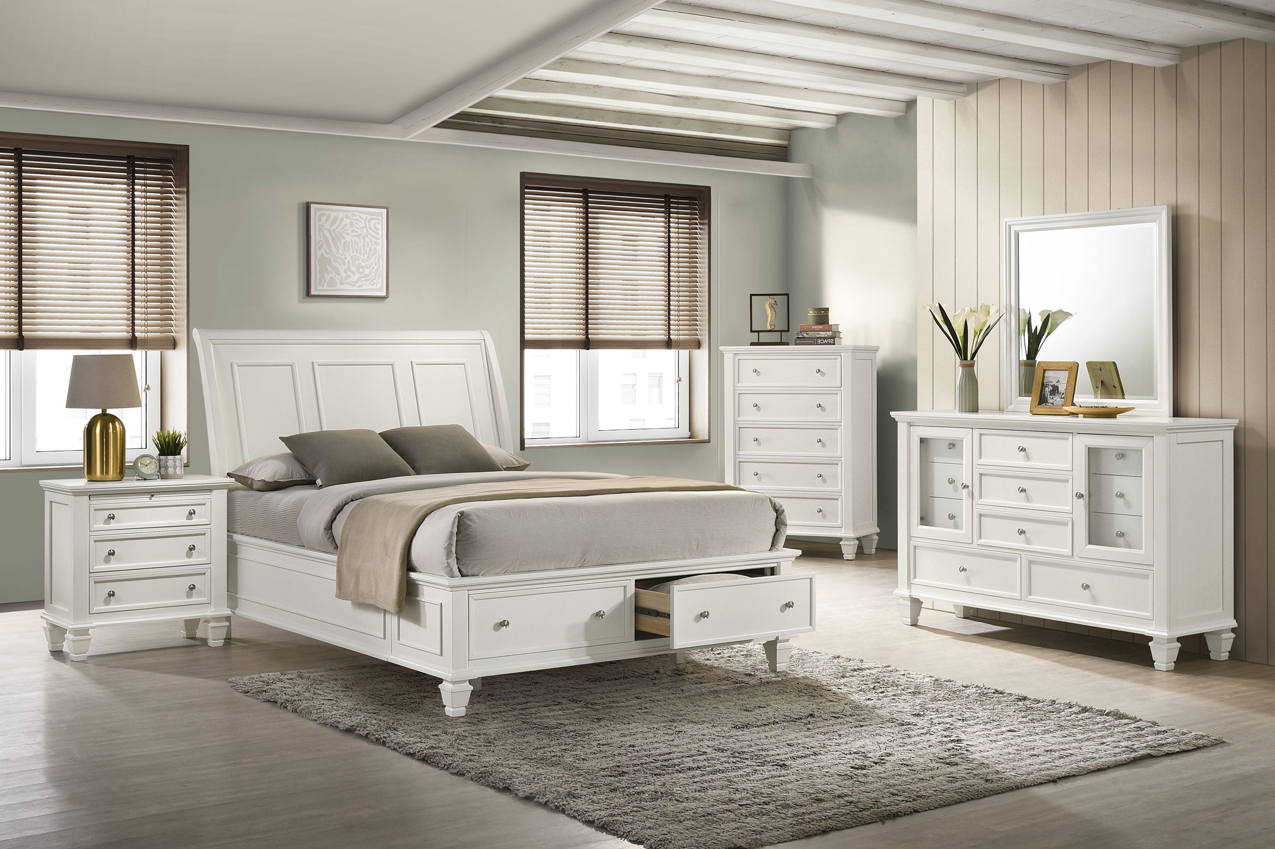 Sandy Beach Wood Storage Panel Bed