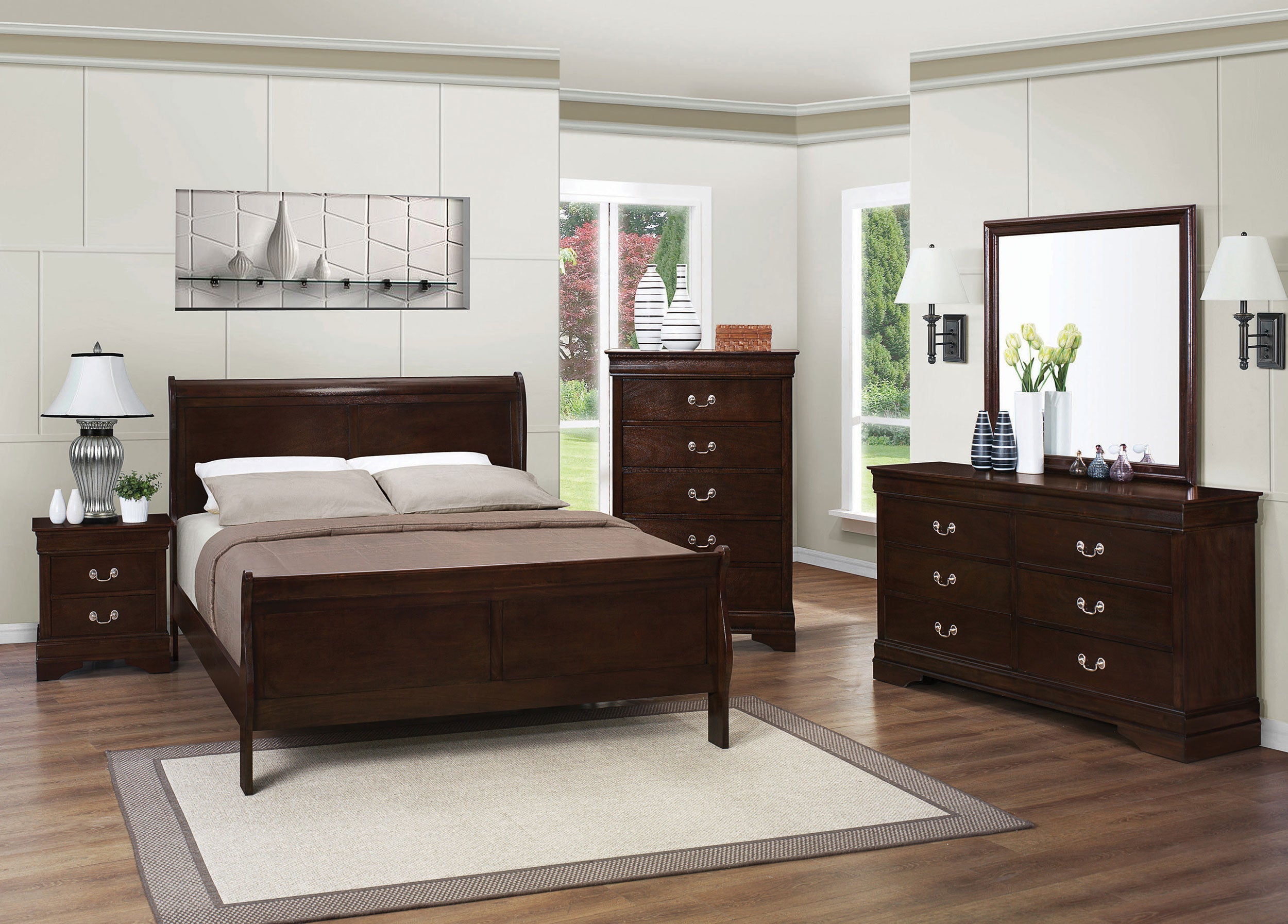 Louis Philippe Wood Sleigh Bed