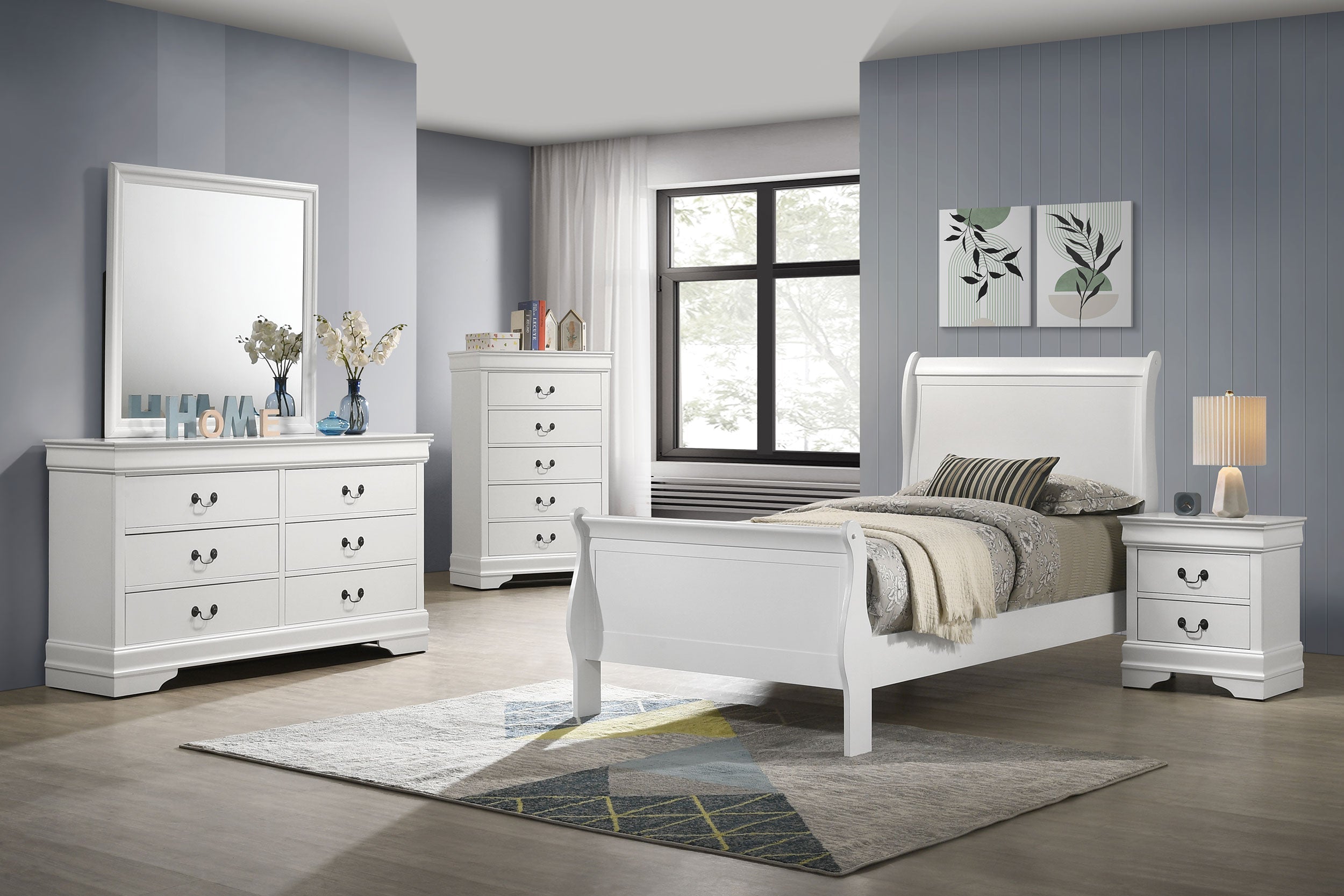 Louis Philippe Wood Sleigh Bed