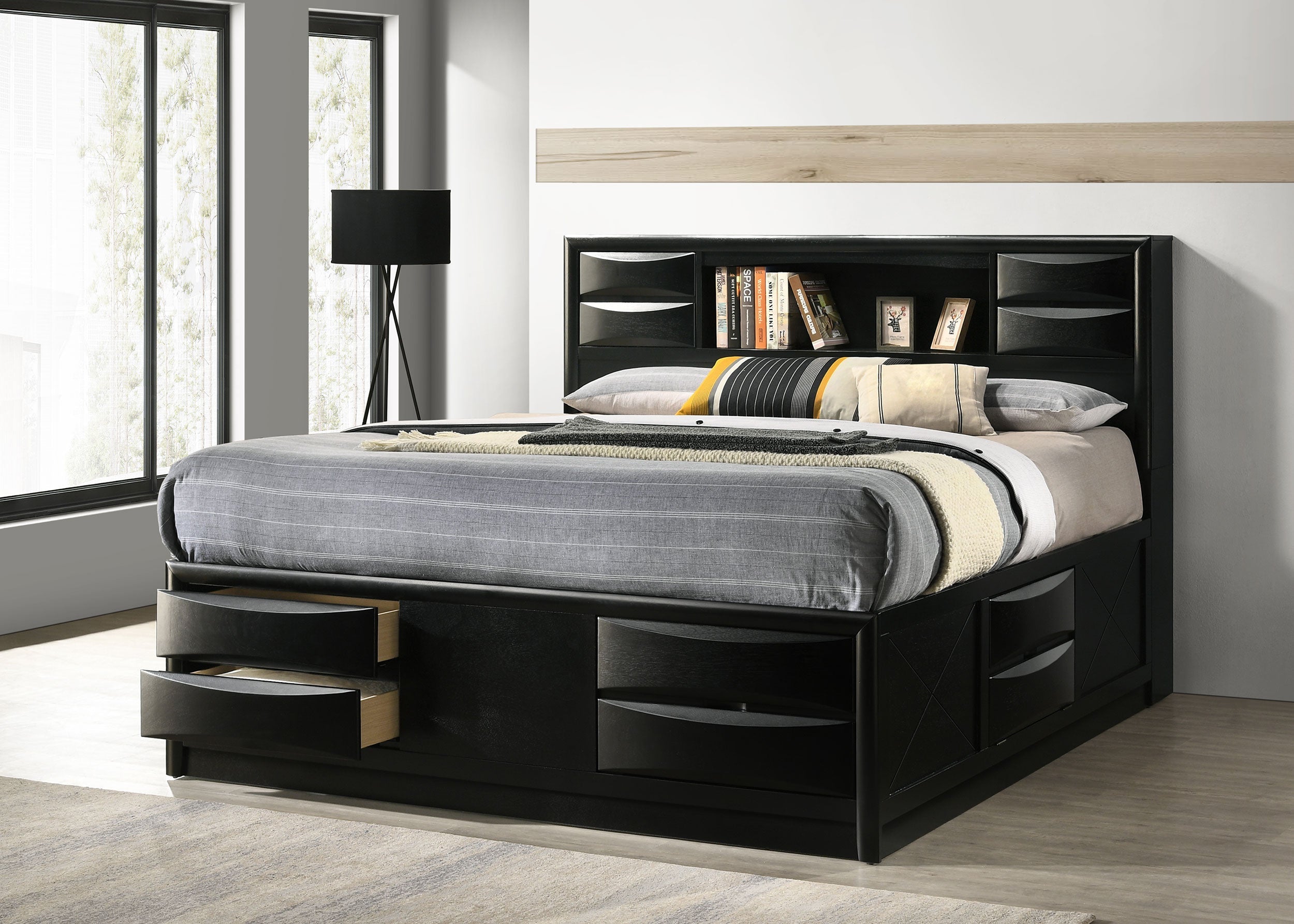 Briana Wood Storage Bookcase Bed