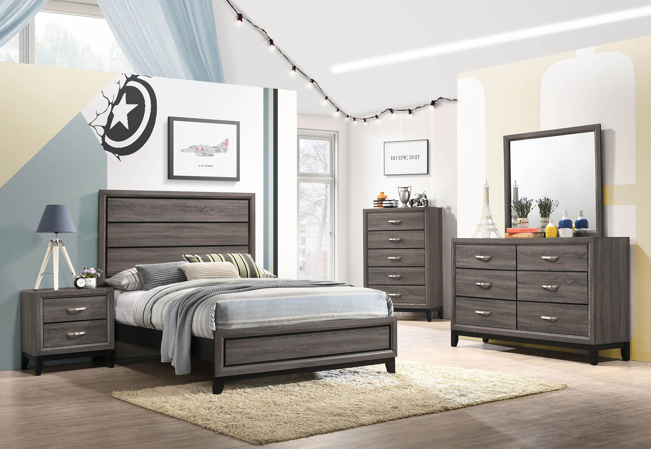 Watson Wood Panel Bed Grey Oak