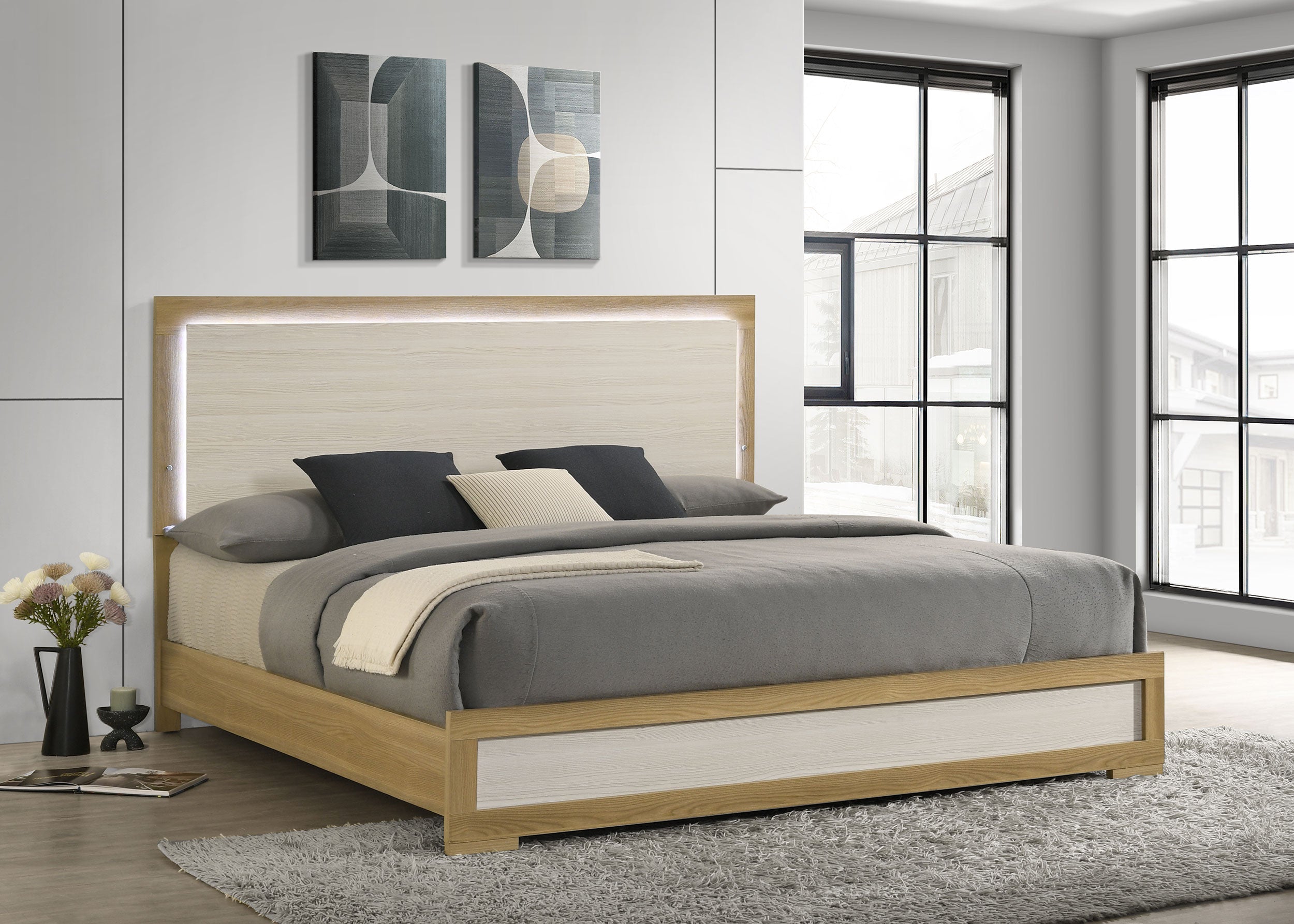 Hyland Wood LED Panel Bed Natural and