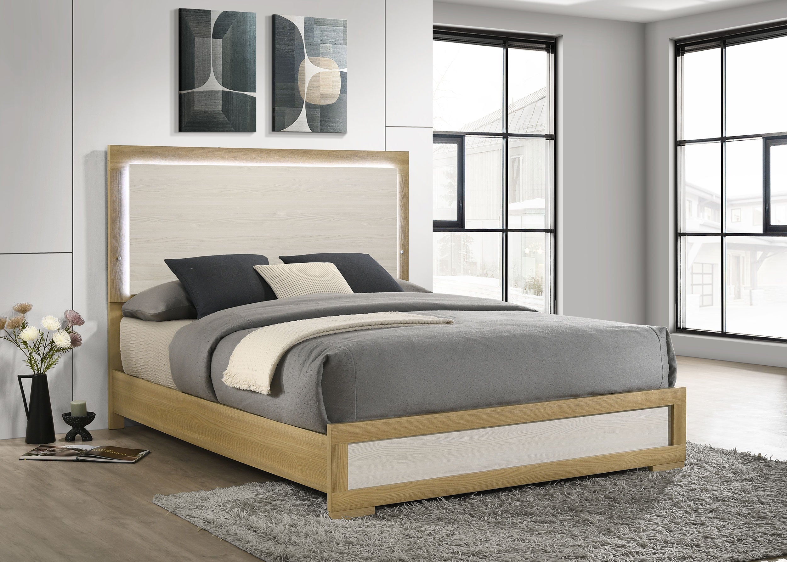 Hyland Wood LED Panel Bed Natural and