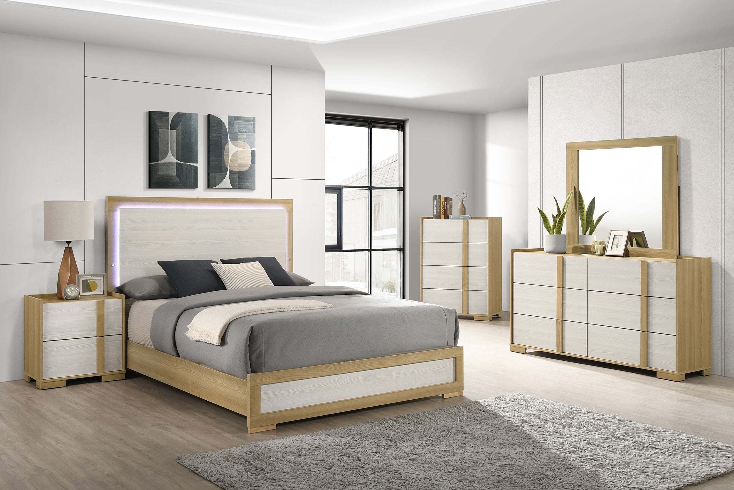 Hyland Wood LED Panel Bed Natural and