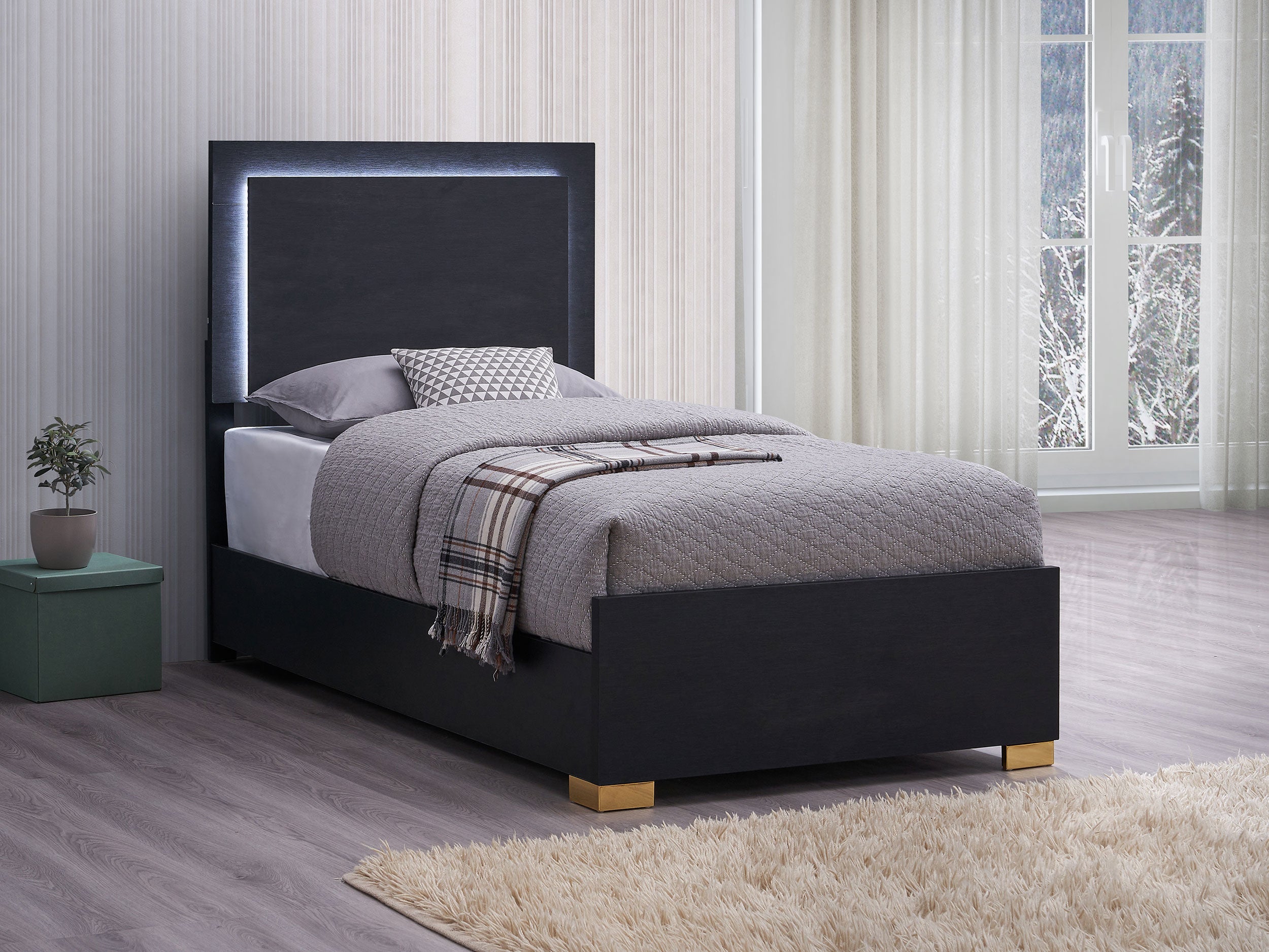 Marceline Wood LED Panel Bed