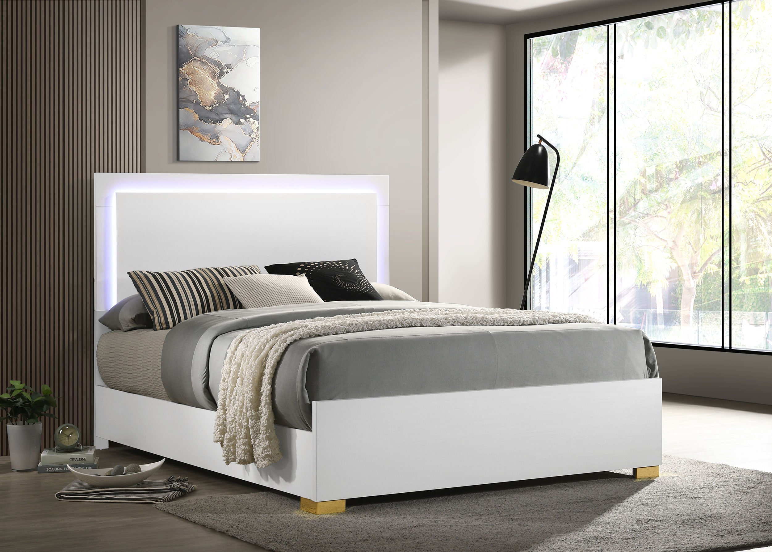 Marceline Wood LED Panel Bed