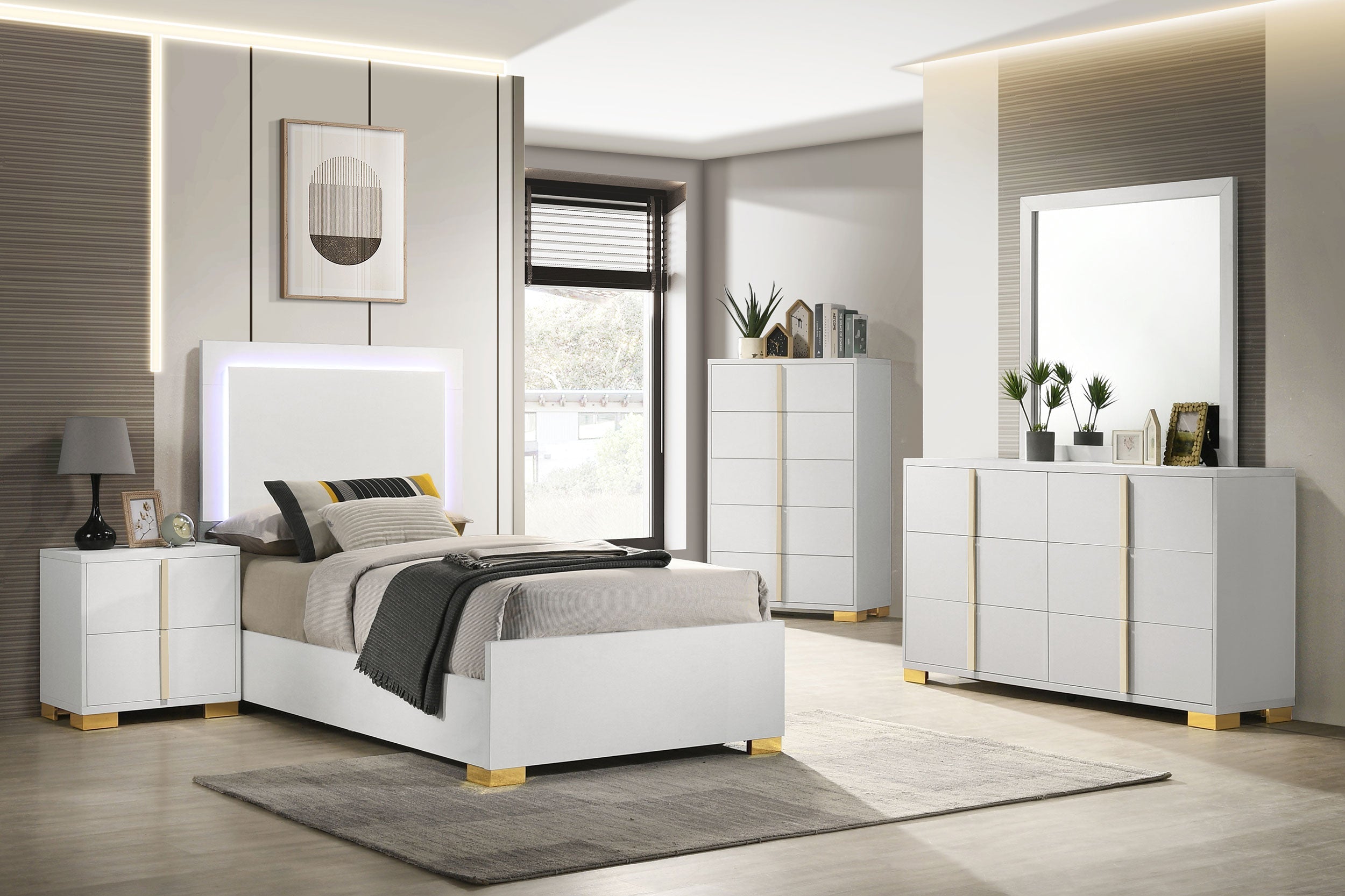 Marceline Wood LED Panel Bed