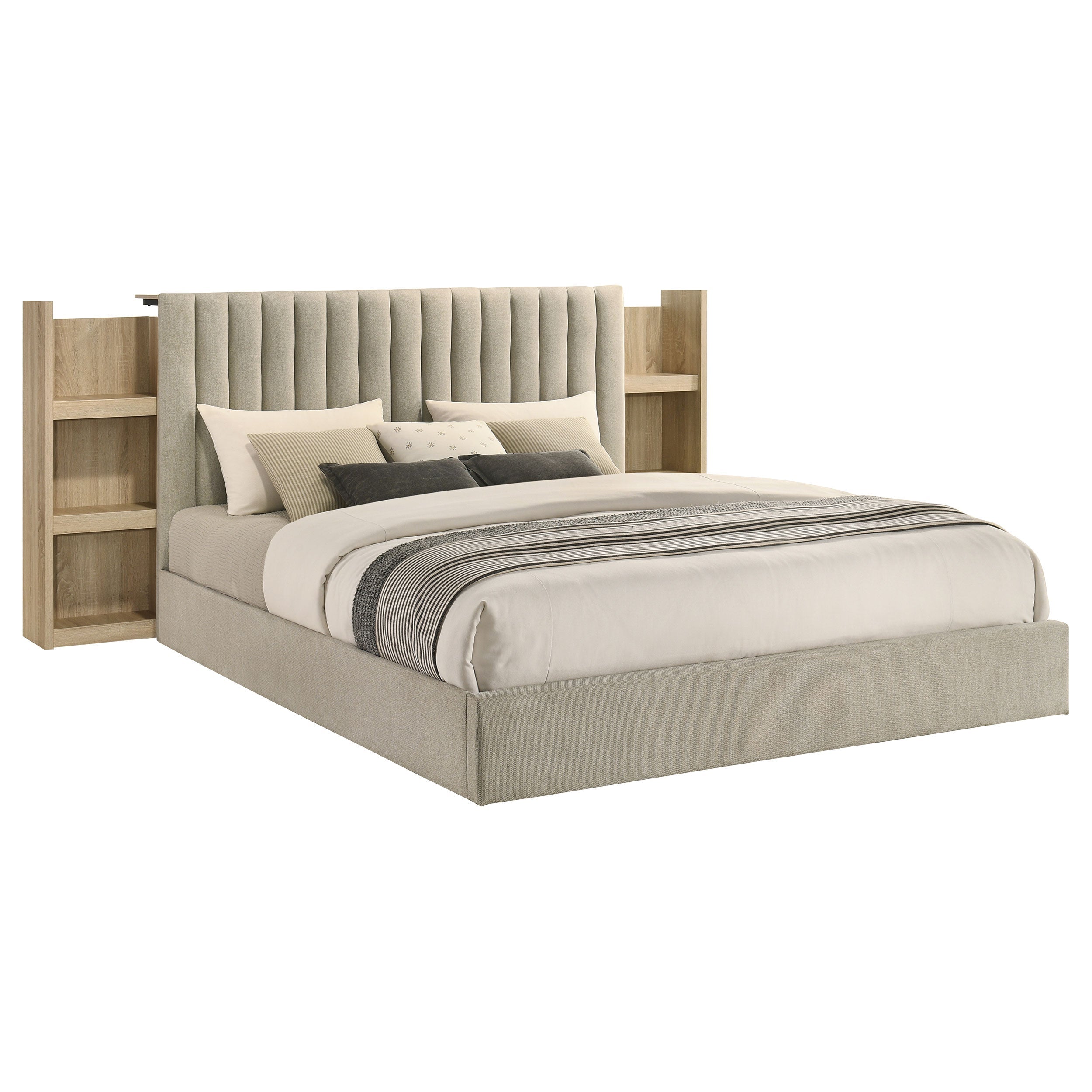 Arielle Bookcase Panel Storage Bed Light Oak