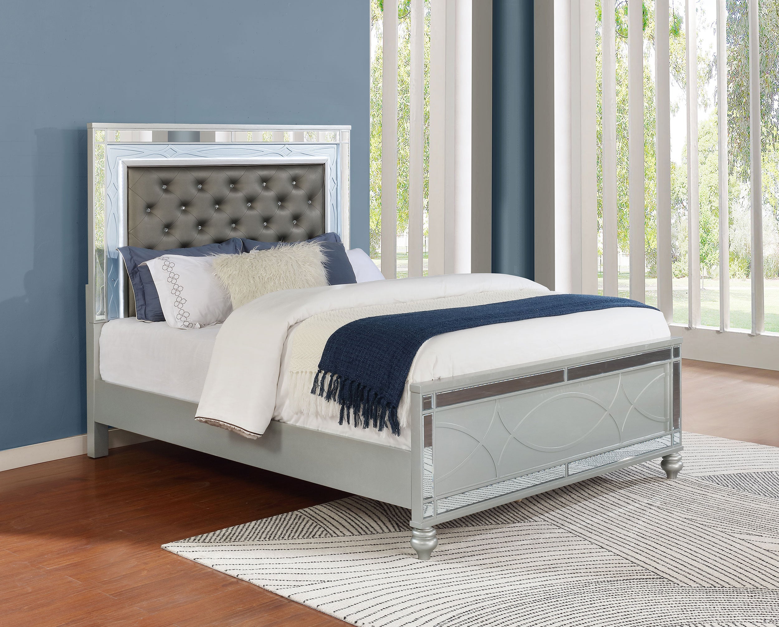Gunnison Wood LED Panel Bed Silver Metallic